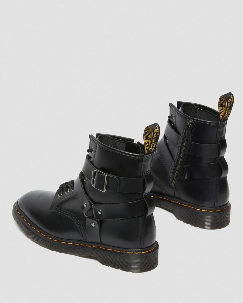 Black Dr Martens Cristofor Leather Harness Lace Up Boots (Polished Smooth) Boots | LM28-X5SM