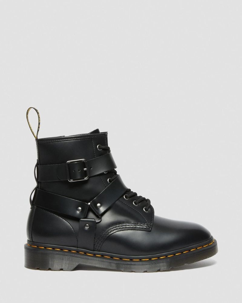 Black Dr Martens Cristofor Leather Harness Lace Up Boots (Polished Smooth) Boots | LM28-X5SM