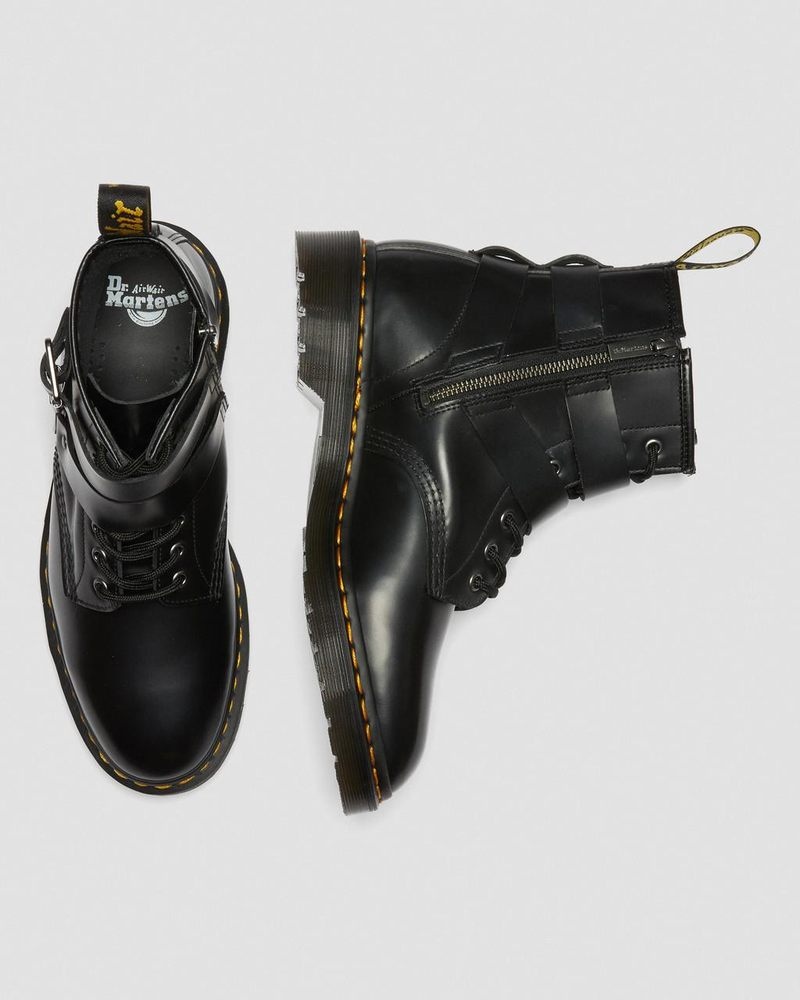 Black Dr Martens Cristofor Leather Harness Lace Up Boots (Polished Smooth) Boots | LM28-X5SM