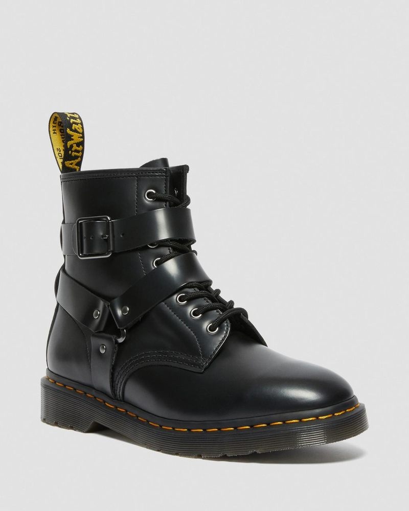 Black Dr Martens Cristofor Leather Harness Lace Up Boots (Polished Smooth) Boots | LM28-X5SM