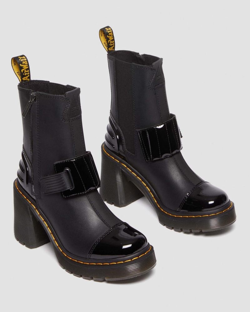 Black Dr Martens Gaya Alternative Leather Heeled Chelsea Boots (Sendal + Soft Patent Pu) Platforms Boots | IU70-A6MG