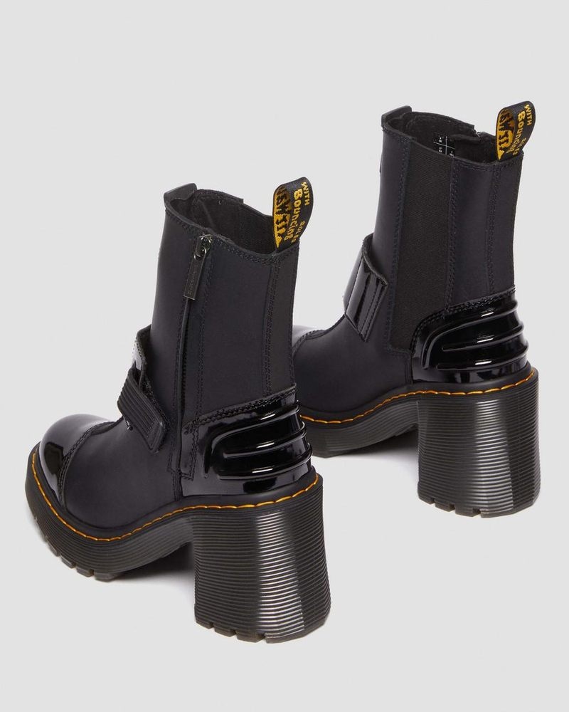 Black Dr Martens Gaya Alternative Leather Heeled Chelsea Boots (Sendal + Soft Patent Pu) Platforms Boots | IU70-A6MG