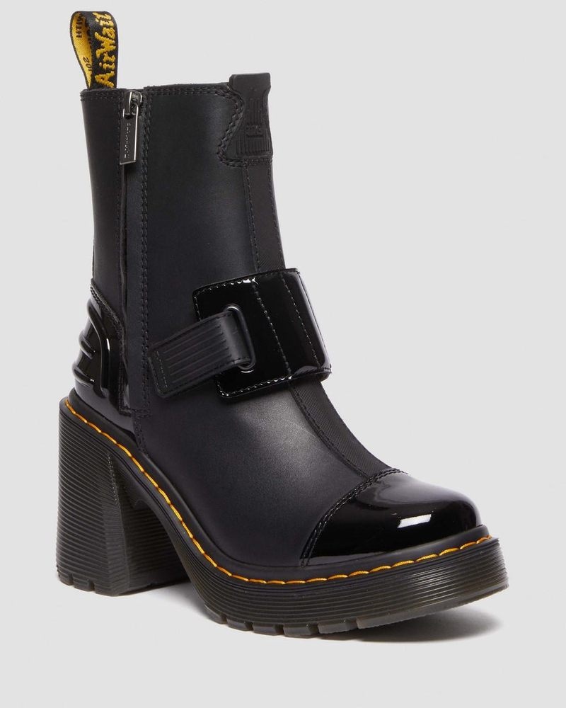 Black Dr Martens Gaya Alternative Leather Heeled Chelsea Boots (Sendal + Soft Patent Pu) Platforms Boots | IU70-A6MG