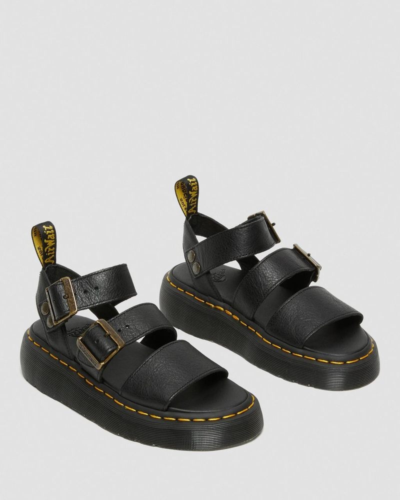 Black Dr Martens Gryphon Pisa Leather Platform Sandals (Pisa) Platforms Sandals | XZ15-I4CH