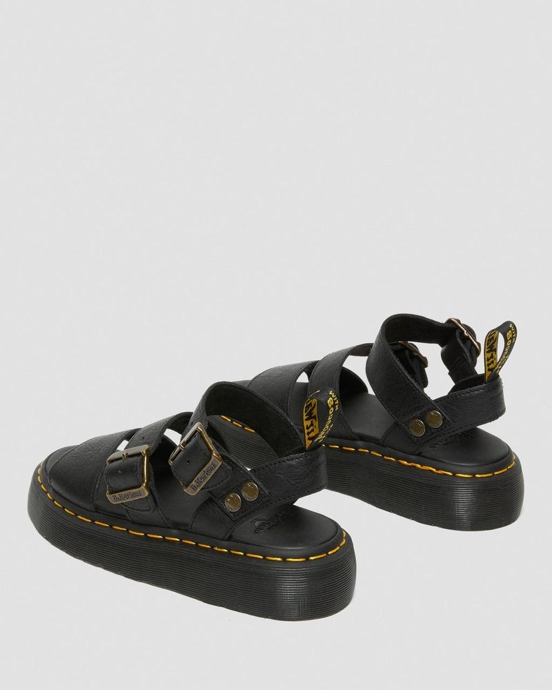 Black Dr Martens Gryphon Pisa Leather Platform Sandals (Pisa) Platforms Sandals | XZ15-I4CH