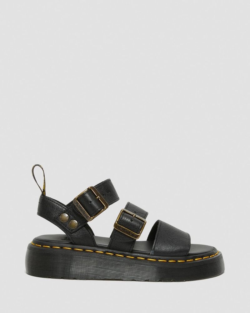 Black Dr Martens Gryphon Pisa Leather Platform Sandals (Pisa) Platforms Sandals | XZ15-I4CH