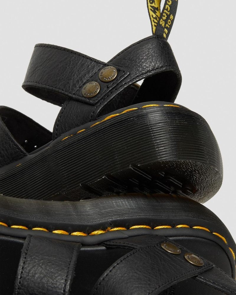 Black Dr Martens Gryphon Pisa Leather Platform Sandals (Pisa) Platforms Sandals | XZ15-I4CH