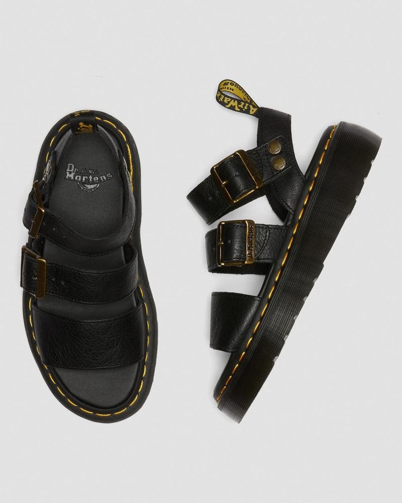 Black Dr Martens Gryphon Pisa Leather Platform Sandals (Pisa) Platforms Sandals | XZ15-I4CH