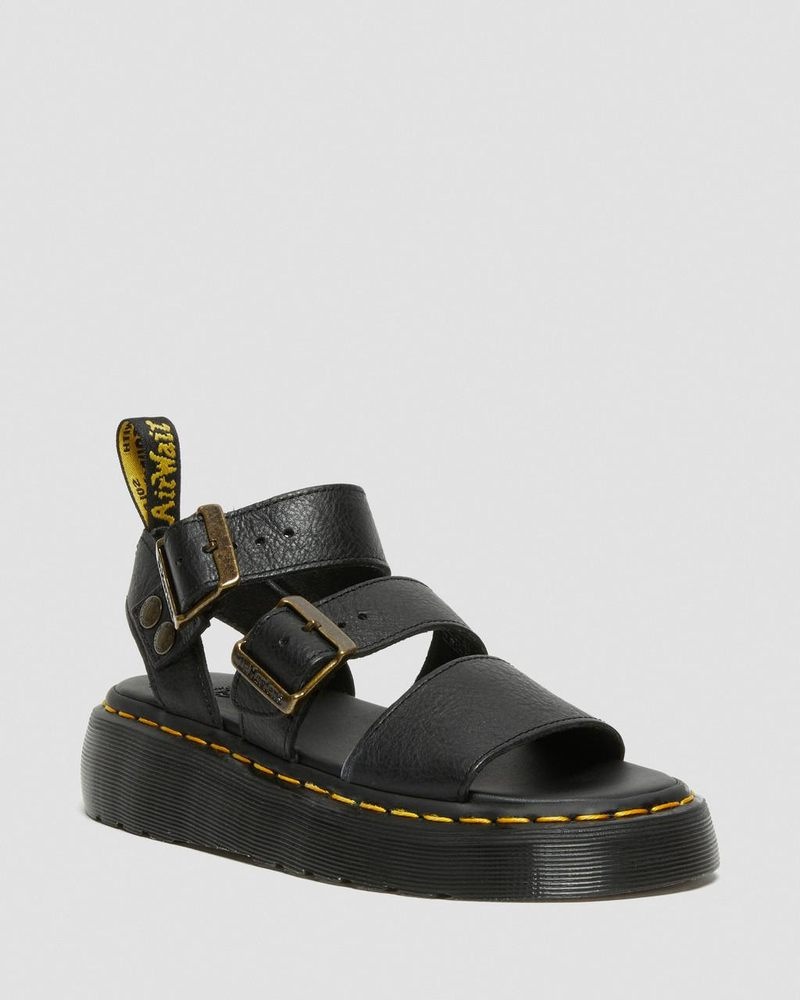 Black Dr Martens Gryphon Pisa Leather Platform Sandals (Pisa) Platforms Sandals | XZ15-I4CH