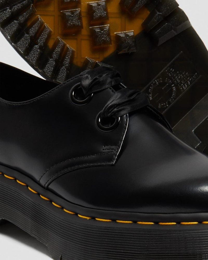 Black Dr Martens Holly - Leather Platform Shoes (Buttero) Platforms Shoes | UQ53-Q6MF