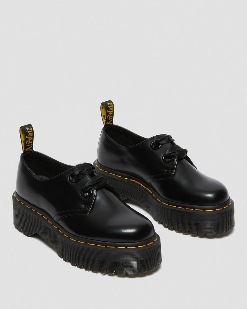 Black Dr Martens Holly - Leather Platform Shoes (Buttero) Platforms Shoes | UQ53-Q6MF