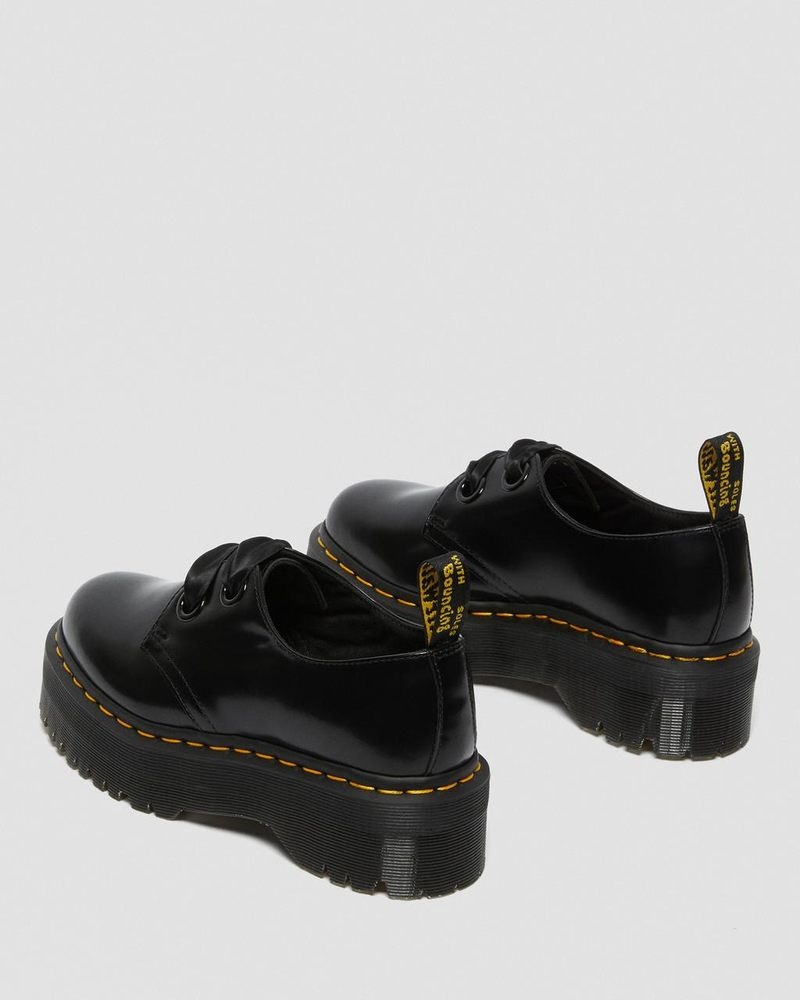 Black Dr Martens Holly - Leather Platform Shoes (Buttero) Platforms Shoes | UQ53-Q6MF