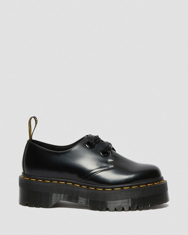 Black Dr Martens Holly - Leather Platform Shoes (Buttero) Platforms Shoes | UQ53-Q6MF