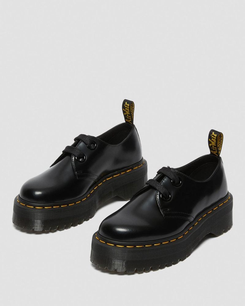 Black Dr Martens Holly - Leather Platform Shoes (Buttero) Platforms Shoes | UQ53-Q6MF