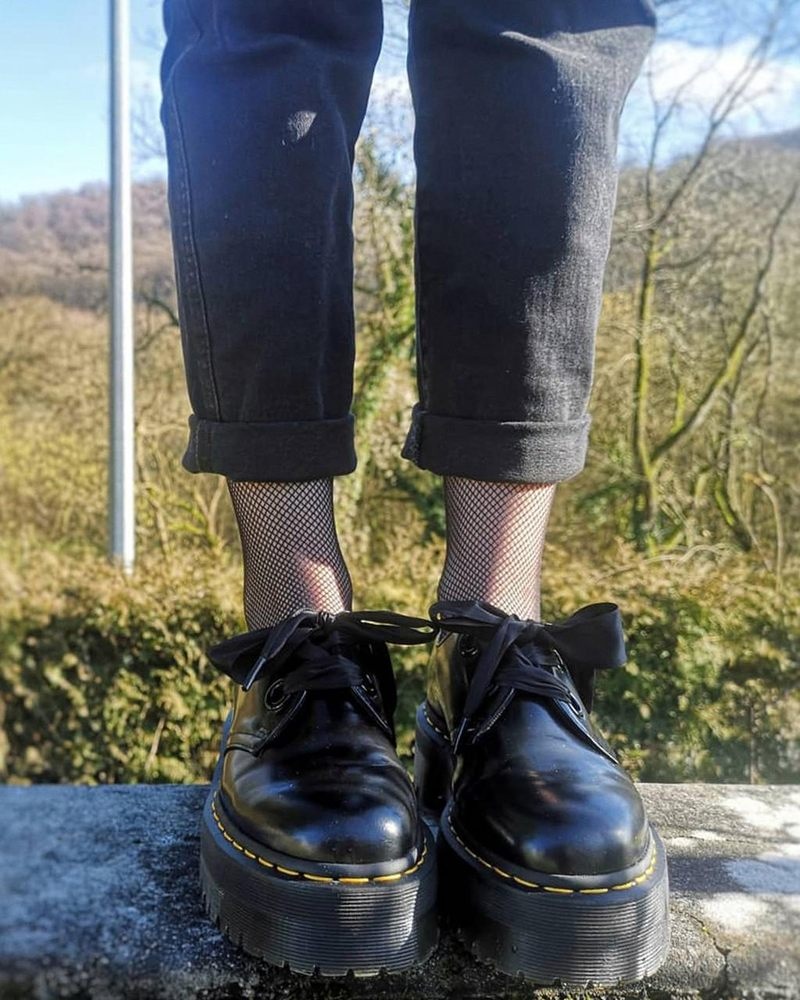 Black Dr Martens Holly - Leather Platform Shoes (Buttero) Platforms Shoes | UQ53-Q6MF