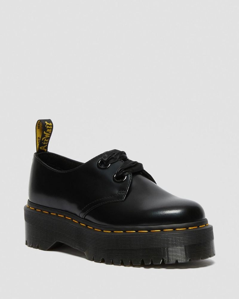 Black Dr Martens Holly - Leather Platform Shoes (Buttero) Platforms Shoes | UQ53-Q6MF