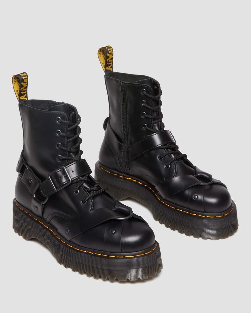 Black Dr Martens Jadon Boot Harness Leather Platforms (Paris) Platforms Boots | IR82-X6JR