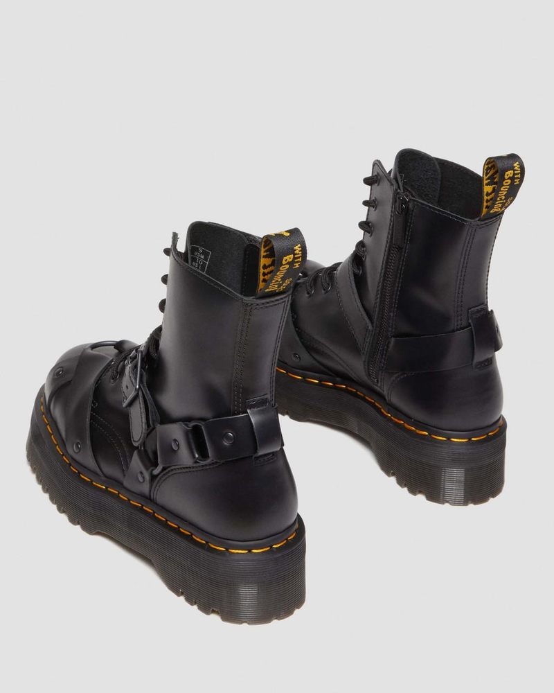 Black Dr Martens Jadon Boot Harness Leather Platforms (Paris) Platforms Boots | IR82-X6JR