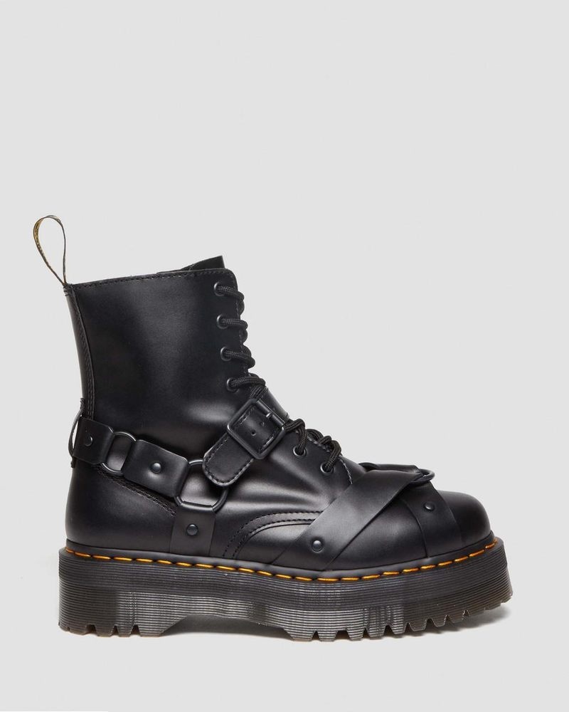 Black Dr Martens Jadon Boot Harness Leather Platforms (Paris) Platforms Boots | IR82-X6JR