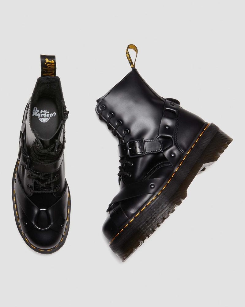 Black Dr Martens Jadon Boot Harness Leather Platforms (Paris) Platforms Boots | IR82-X6JR