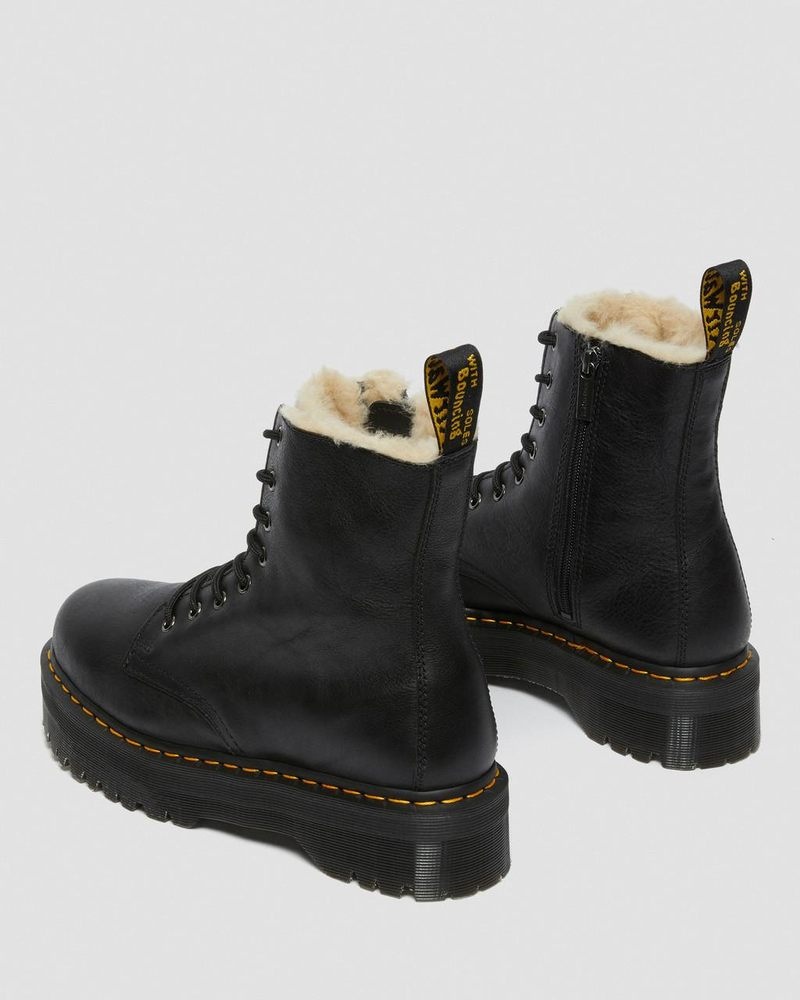 Black Dr Martens Jadon Boot Leather Faux Fur Lined Platforms (Pisa) Platforms Boots | OO49-L5KH