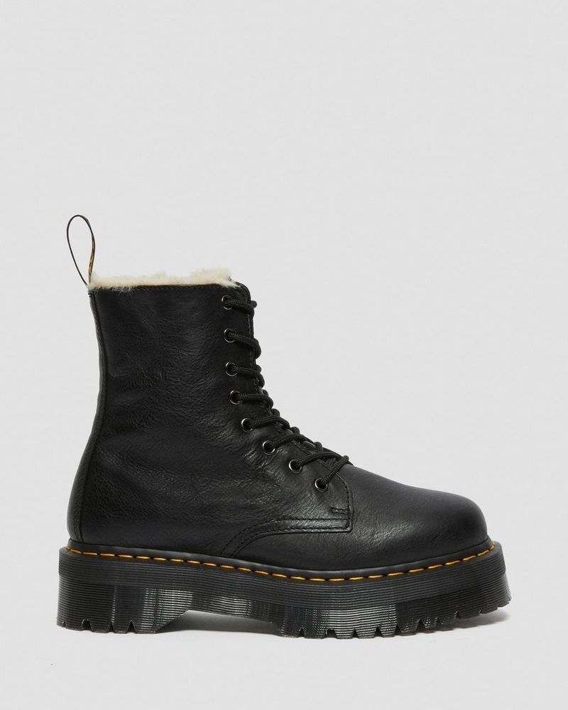 Black Dr Martens Jadon Boot Leather Faux Fur Lined Platforms (Pisa) Platforms Boots | OO49-L5KH