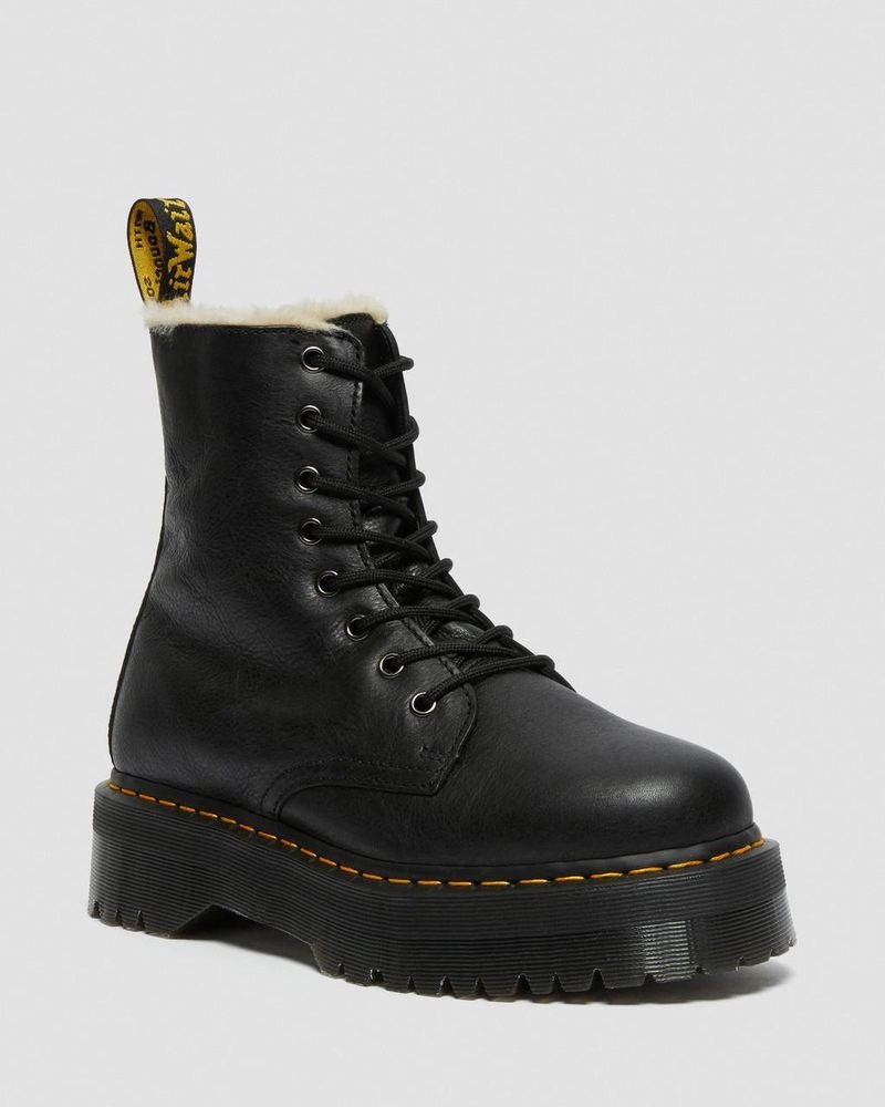 Black Dr Martens Jadon Boot Leather Faux Fur Lined Platforms (Pisa) Platforms Boots | OO49-L5KH