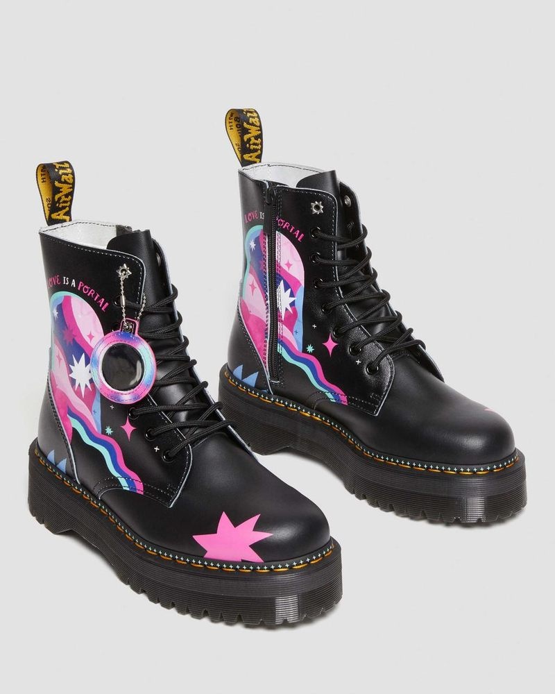 Black Dr Martens Jadon Boot Loveis Wise Pride Platforms (Smooth Leather) Shoes | PR50-F1BS