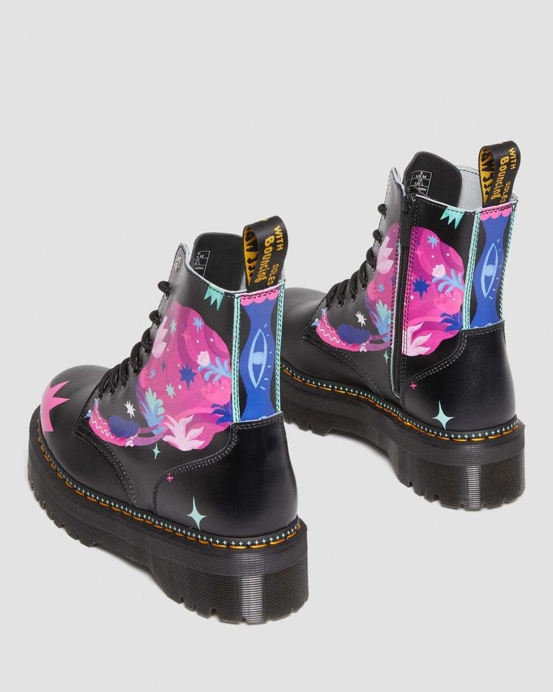 Black Dr Martens Jadon Boot Loveis Wise Pride Platforms (Smooth Leather) Shoes | PR50-F1BS