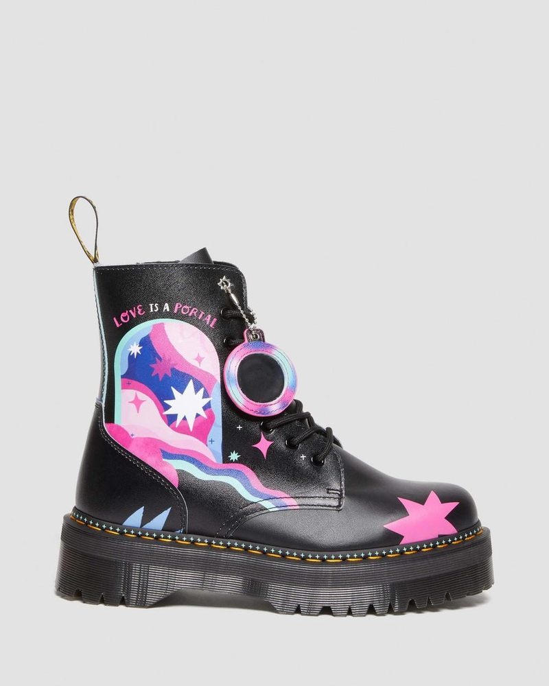 Black Dr Martens Jadon Boot Loveis Wise Pride Platforms (Smooth Leather) Shoes | PR50-F1BS