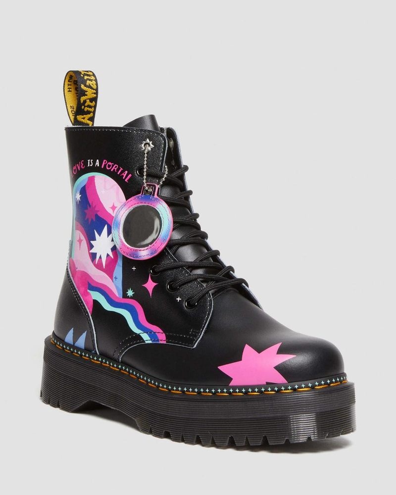 Black Dr Martens Jadon Boot Loveis Wise Pride Platforms (Smooth Leather) Shoes | PR50-F1BS