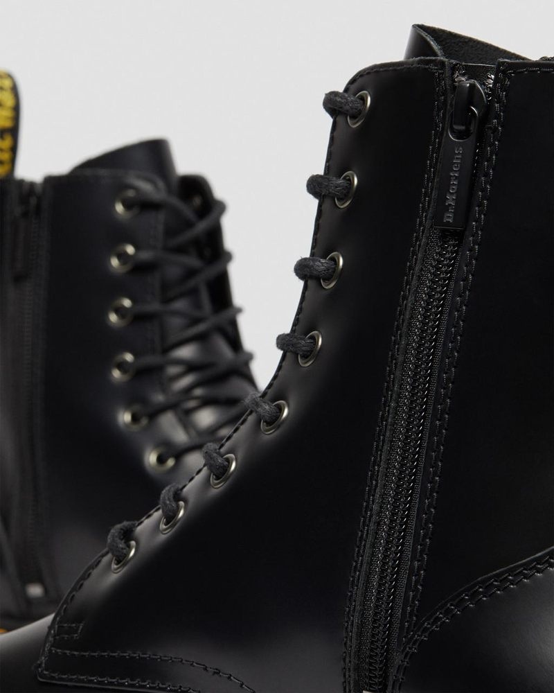 Black Dr Martens Jadon Boot Smooth Leather Platforms (Polished Smooth) Platforms Boots | TZ56-V6XN