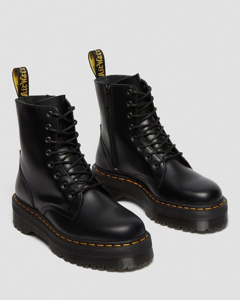 Black Dr Martens Jadon Boot Smooth Leather Platforms (Polished Smooth) Platforms Boots | TZ56-V6XN