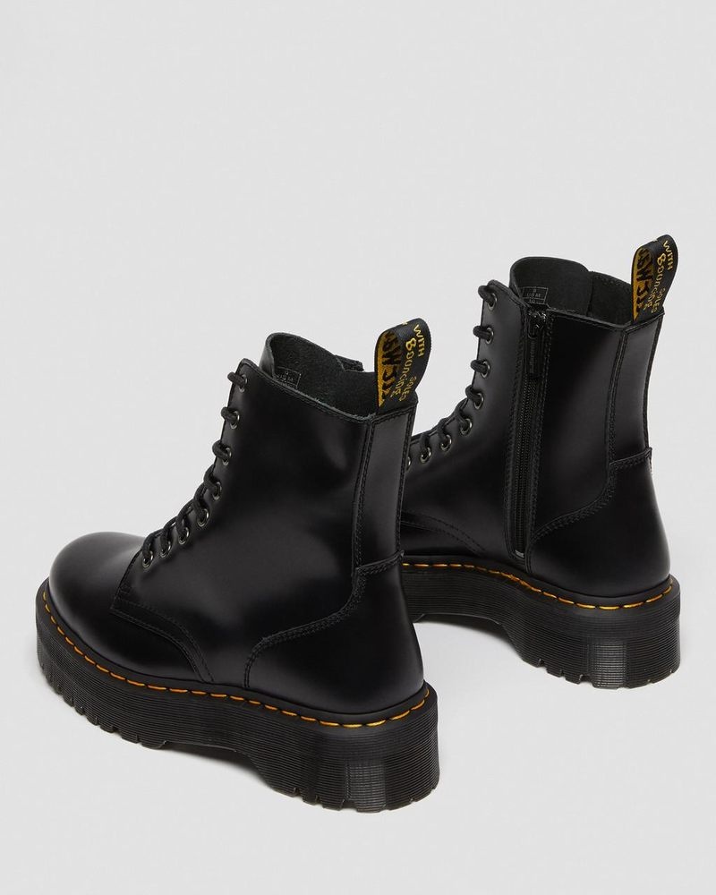 Black Dr Martens Jadon Boot Smooth Leather Platforms (Polished Smooth) Platforms Boots | TZ56-V6XN