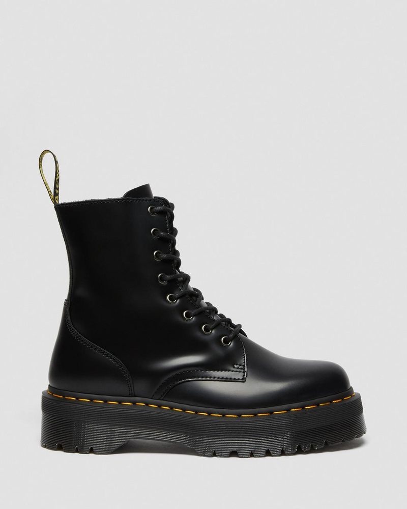 Black Dr Martens Jadon Boot Smooth Leather Platforms (Polished Smooth) Platforms Boots | TZ56-V6XN