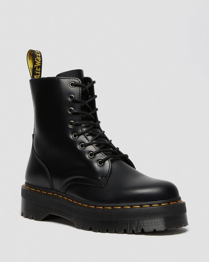 Black Dr Martens Jadon Boot Smooth Leather Platforms (Polished Smooth) Platforms Boots | TZ56-V6XN