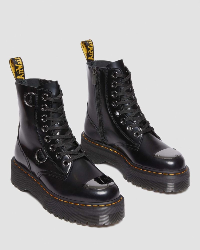 Black Dr Martens Jadon Boot Toe Guard Leather Platforms (Buttero) Platforms Boots | BP41-R6ZY