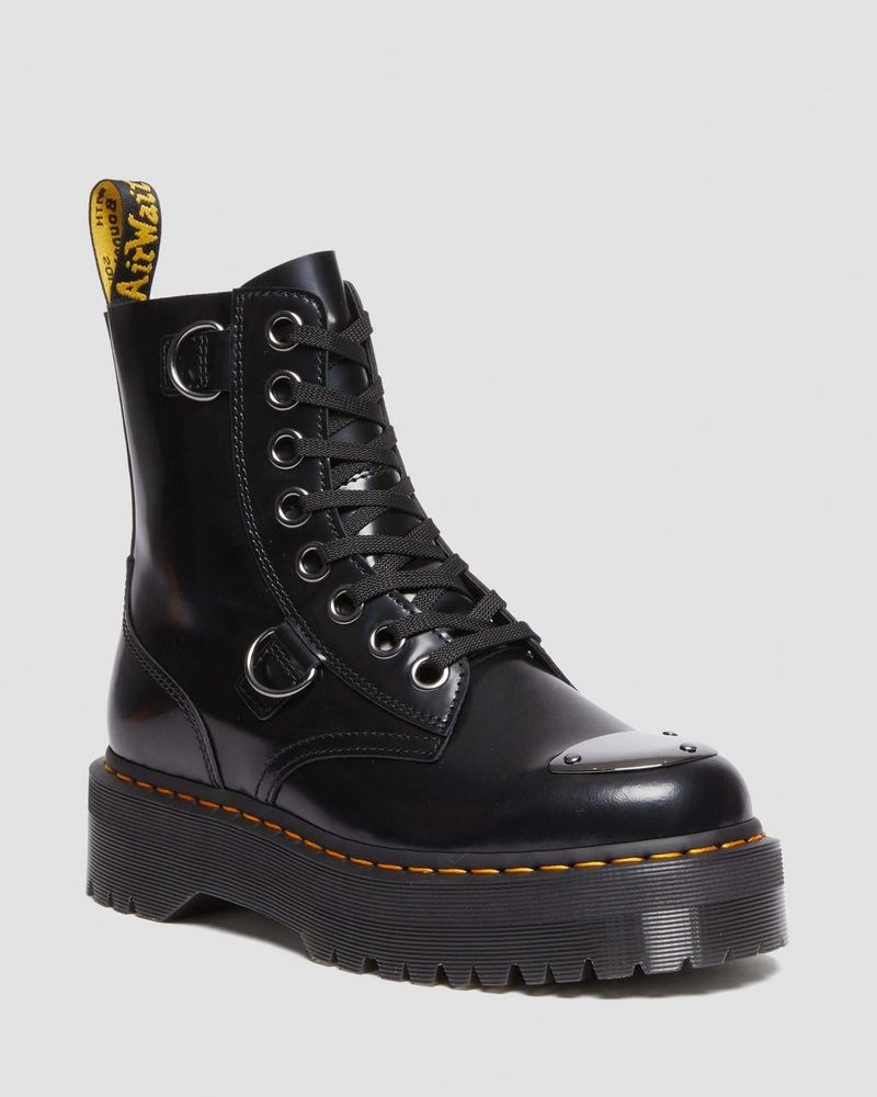 Black Dr Martens Jadon Boot Toe Guard Leather Platforms (Buttero) Platforms Boots | BP41-R6ZY