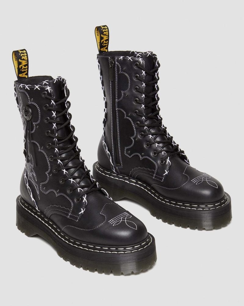 Black Dr Martens Jadon Hi Boot Gothic Americana Leather Platforms (Wanama) Platforms Boots | CM27-E1VG