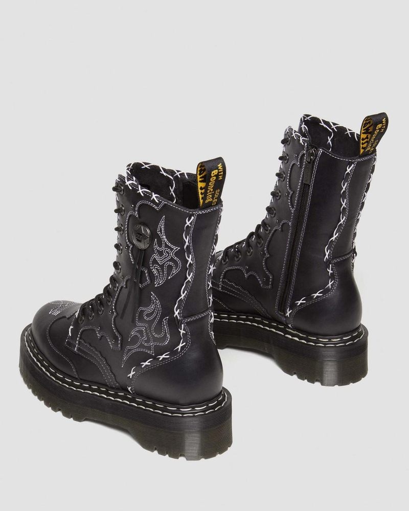 Black Dr Martens Jadon Hi Boot Gothic Americana Leather Platforms (Wanama) Platforms Boots | CM27-E1VG