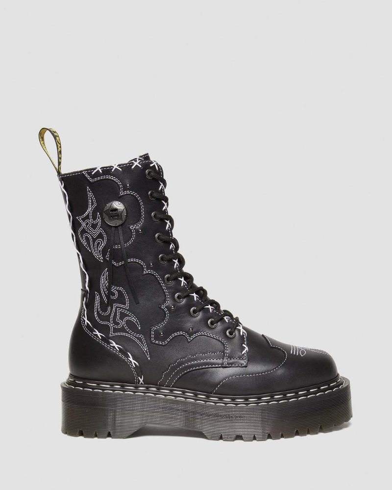 Black Dr Martens Jadon Hi Boot Gothic Americana Leather Platforms (Wanama) Platforms Boots | CM27-E1VG