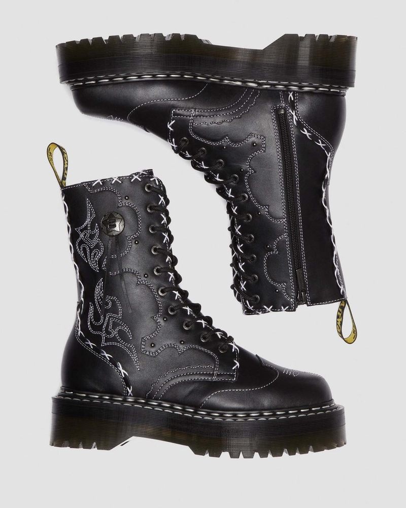 Black Dr Martens Jadon Hi Boot Gothic Americana Leather Platforms (Wanama) Platforms Boots | CM27-E1VG