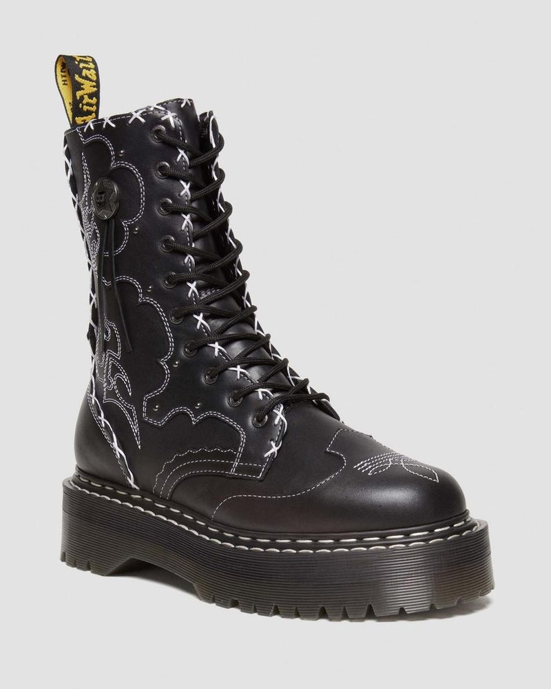 Black Dr Martens Jadon Hi Boot Gothic Americana Leather Platforms (Wanama) Platforms Boots | CM27-E1VG