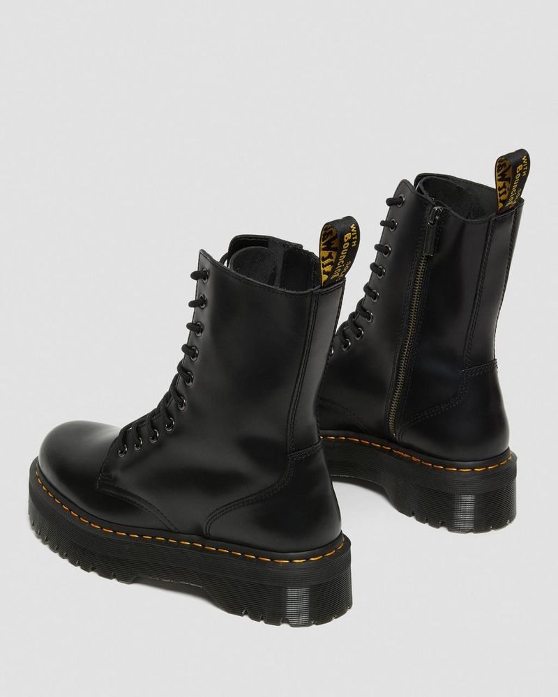 Black Dr Martens Jadon Hi Boot Smooth Leather Platforms (Polished Smooth) Platforms Boots | MO30-R9DU