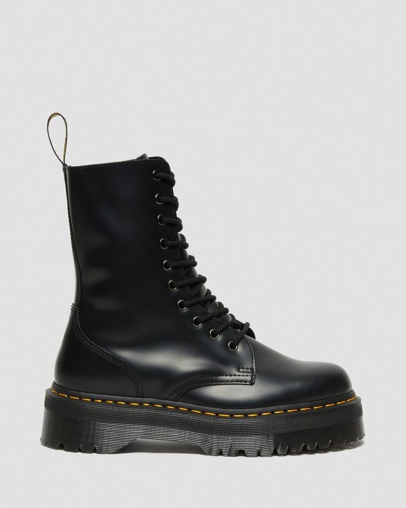 Black Dr Martens Jadon Hi Boot Smooth Leather Platforms (Polished Smooth) Platforms Boots | NM53-V2YC