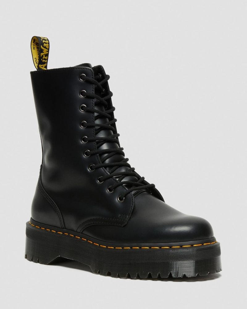 Black Dr Martens Jadon Hi Boot Smooth Leather Platforms (Polished Smooth) Platforms Boots | NM53-V2YC