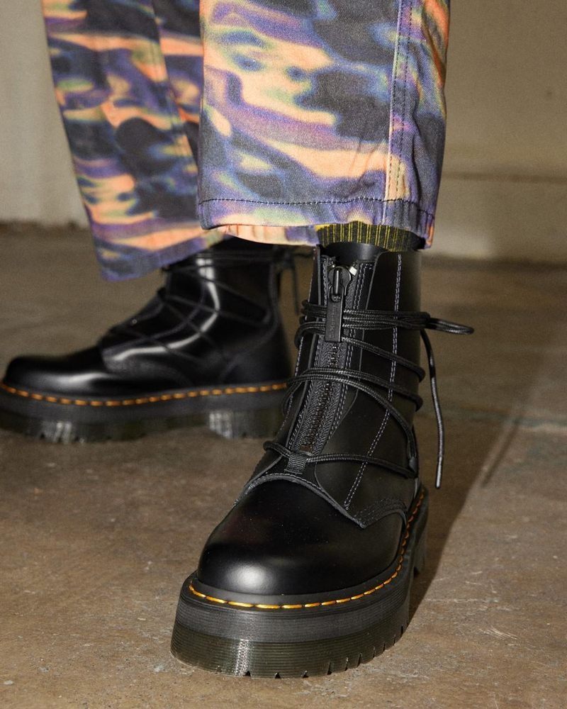 Black Dr Martens Jarrick II Laced Leather Platform Boots (Smooth+Paris) Platforms Boots | AP71-A2XH