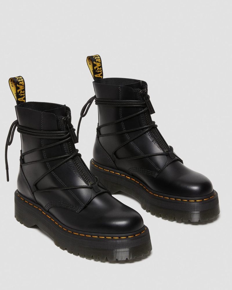 Black Dr Martens Jarrick II Laced Leather Platform Boots (Smooth+Paris) Platforms Boots | AP71-A2XH