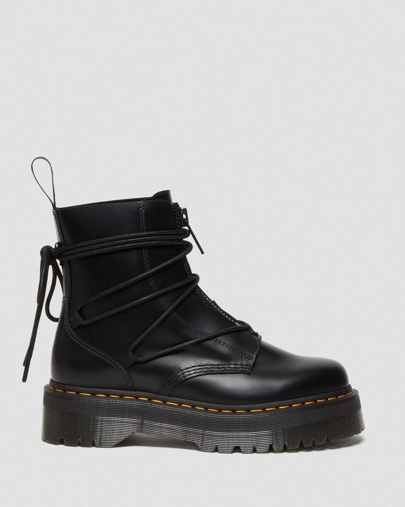 Black Dr Martens Jarrick II Laced Leather Platform Boots (Smooth+Paris) Platforms Boots | AP71-A2XH