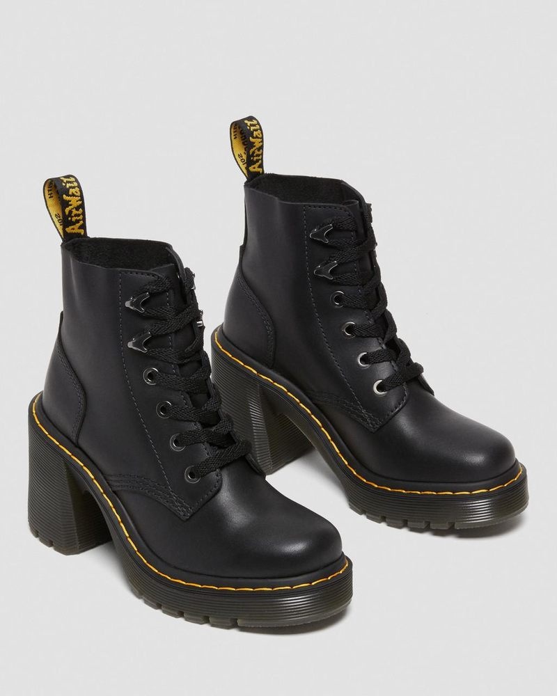 Black Dr Martens Jesy Sendal Leather Lace Up Flared Heel Boots (Sendal) Platforms Boots | SB04-K3YG